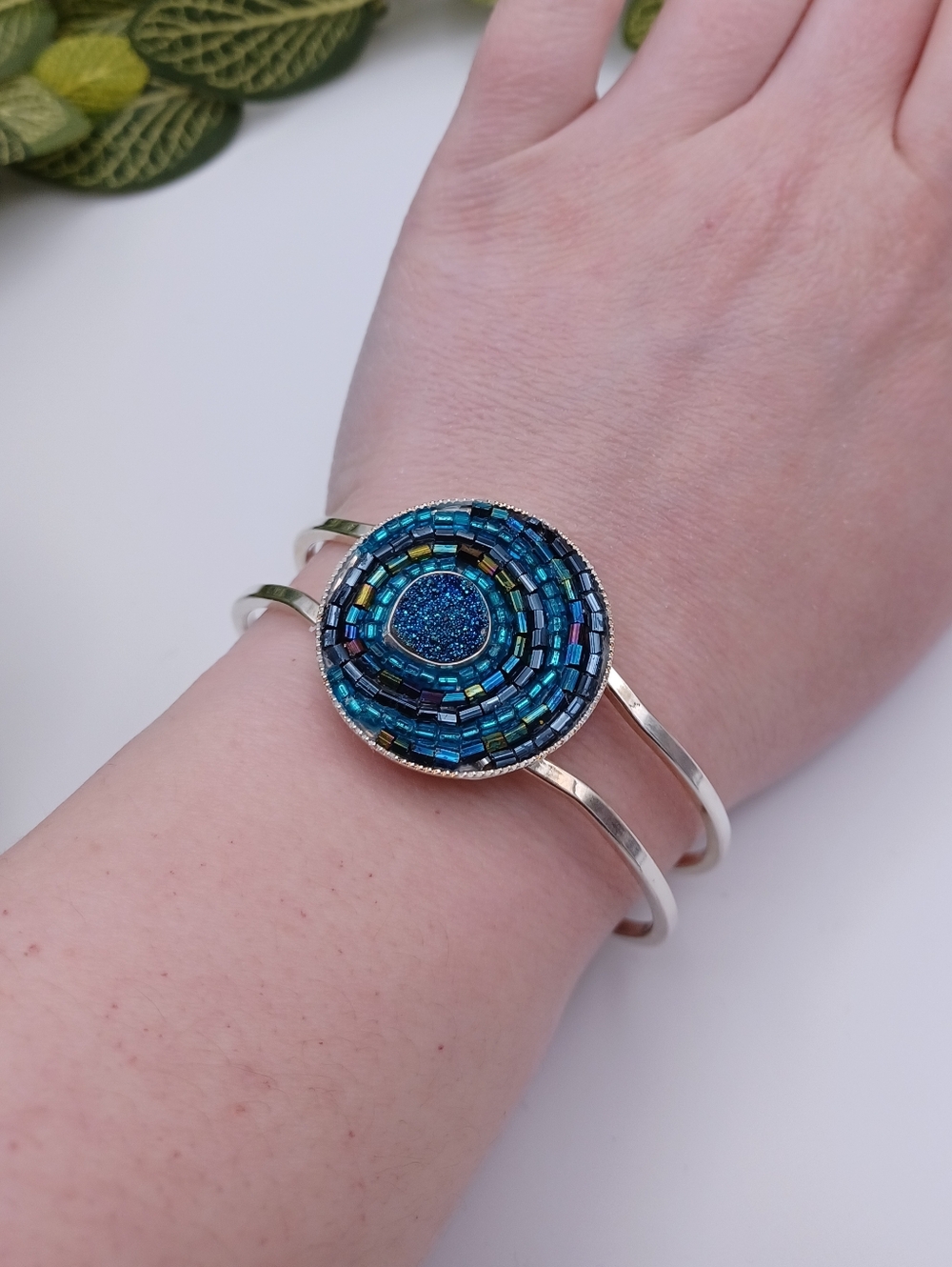 Blue Mosaic Round Cuff Bracelet